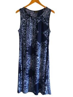 Reborn 2XL Sleeveless Dress. NWOT. Navy Blue & White.